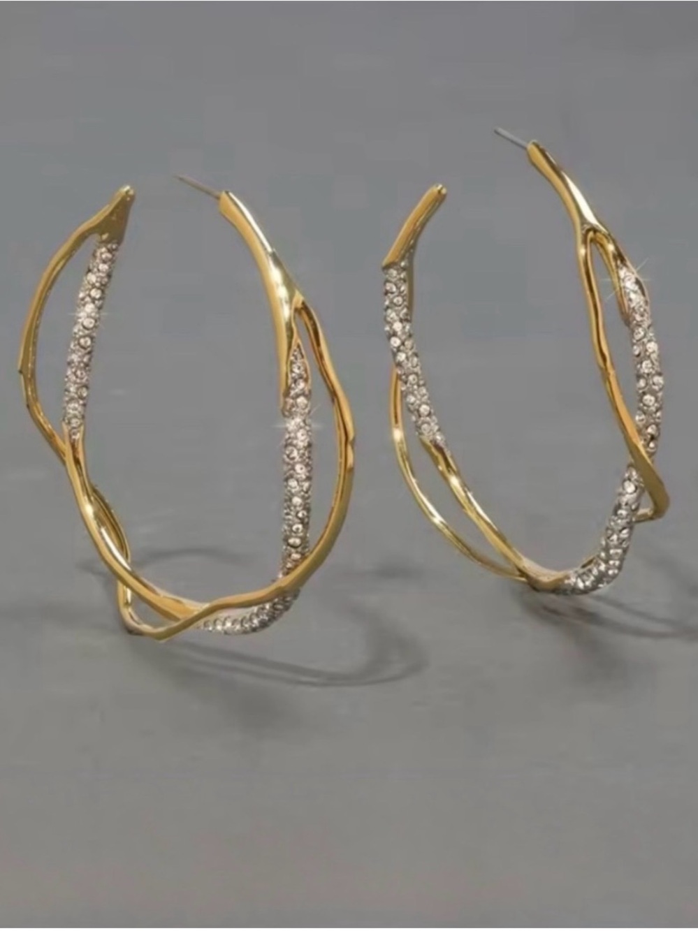 ALEXIS BITTAR Intertwined Gold Two Tone Pave Hoop Earrings Solanales MY06